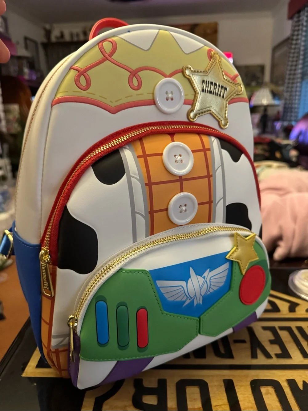 Toy Story Sheriff & Space Ranger Themed Backpack - White Green Yellow